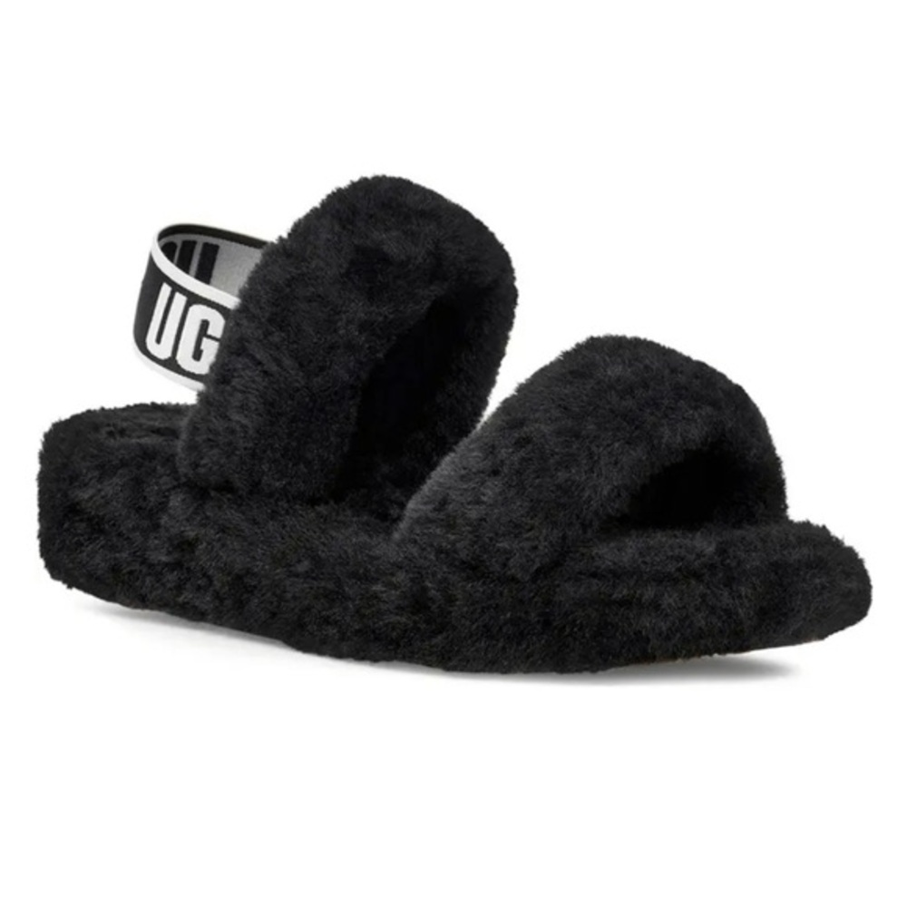 UGG Black Fluffy Oh Yeah Slippers